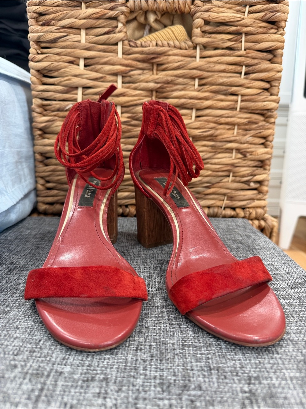 White House Black Market Red Suede Ankle-Tie Block Heels